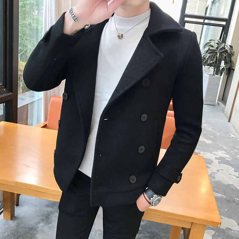 Men Thick Short Paragraph Solid Color Casual Woolen Coat