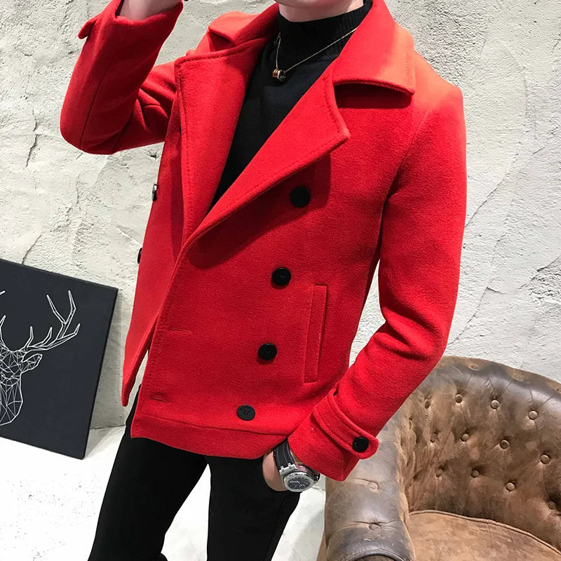 Men Thick Short Paragraph Solid Color Casual Woolen Coat