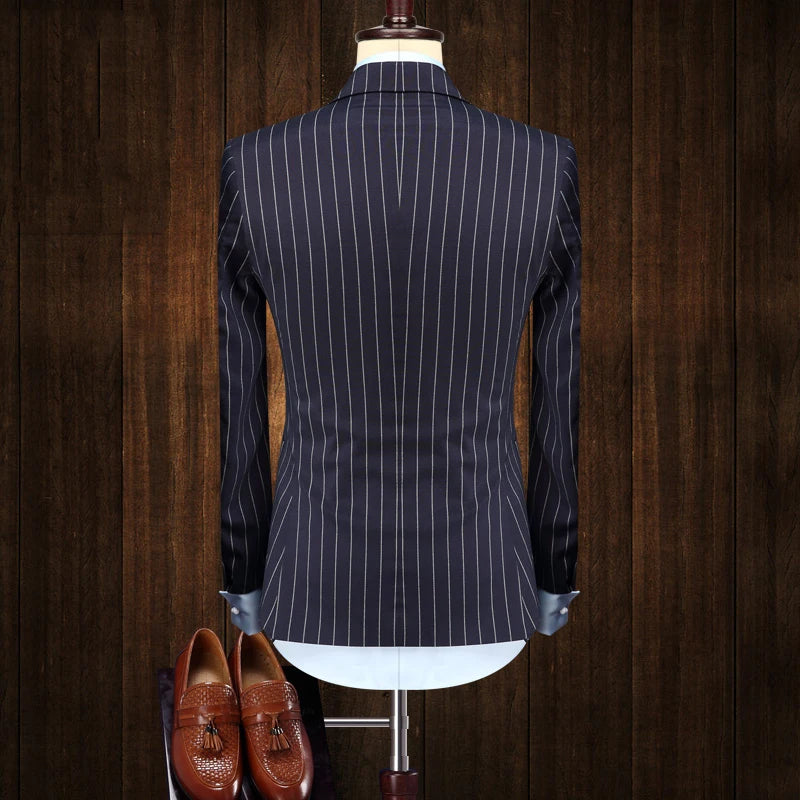 Navy Blue Stripe Double Breasted Suit