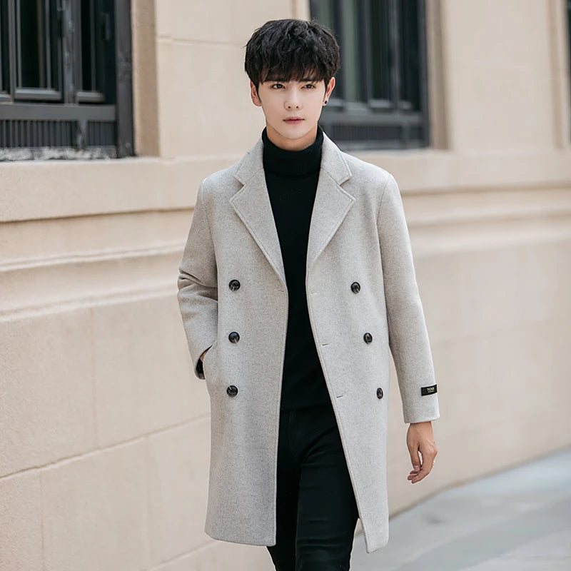 Men double-breasted trench coat