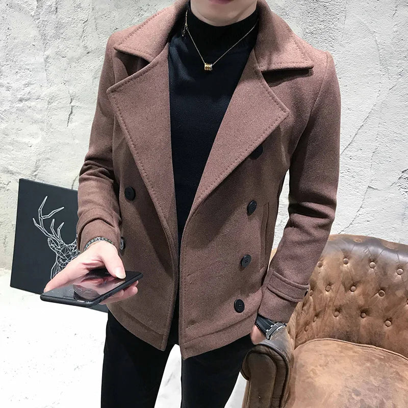 Men Thick Short Paragraph Solid Color Casual Woolen Coat