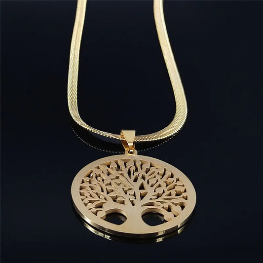 Fashion Tree of Life Stainless Steel Crystal Necklaces Pendants