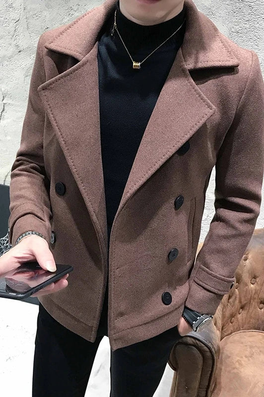 Men Thick Short Paragraph Solid Color Casual Woolen Coat