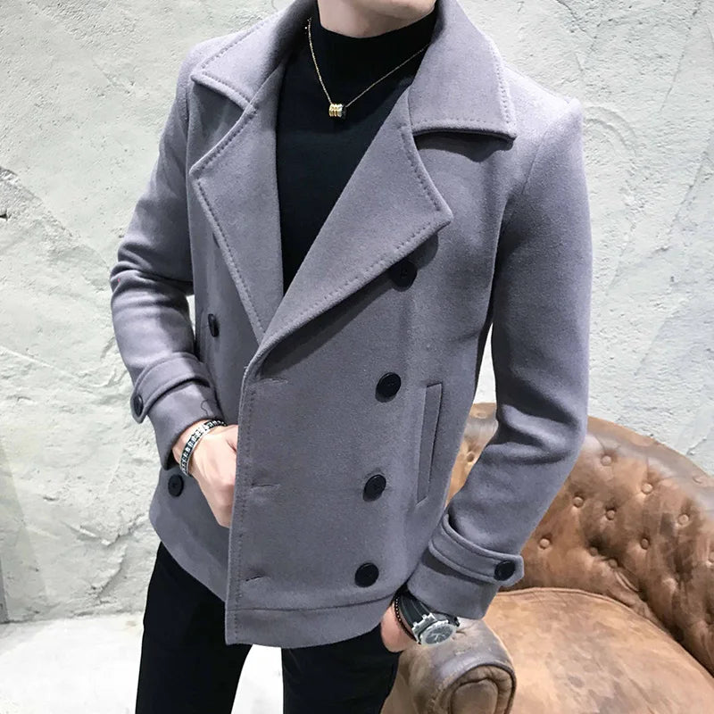 Men Thick Short Paragraph Solid Color Casual Woolen Coat