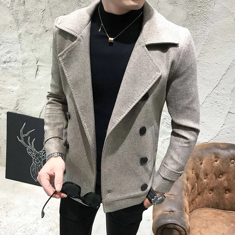 Men Thick Short Paragraph Solid Color Casual Woolen Coat