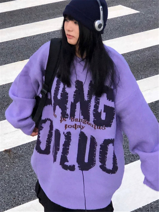 Trendy Spring Diversified Purple Retro Hong Kong Style Sweater