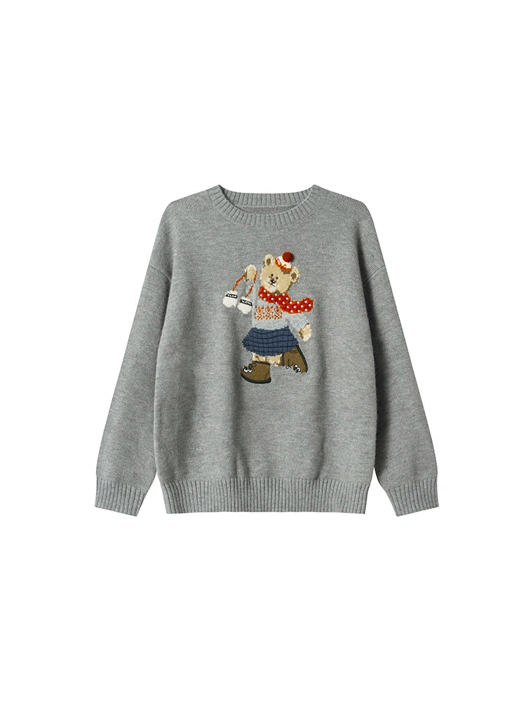 Hello Kanong Original Bear Jacquard Crew Neck Pullover