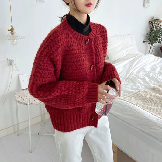 Korean Style Loose Retro Japanese Style Knitting Christmas Cardigan