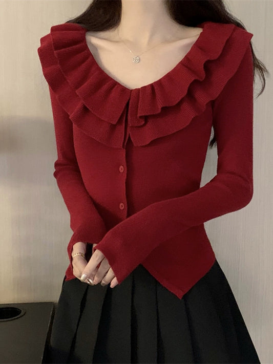 V Neck Knitted Women's Autumn Clothing Inner Red Bottoming Shirt