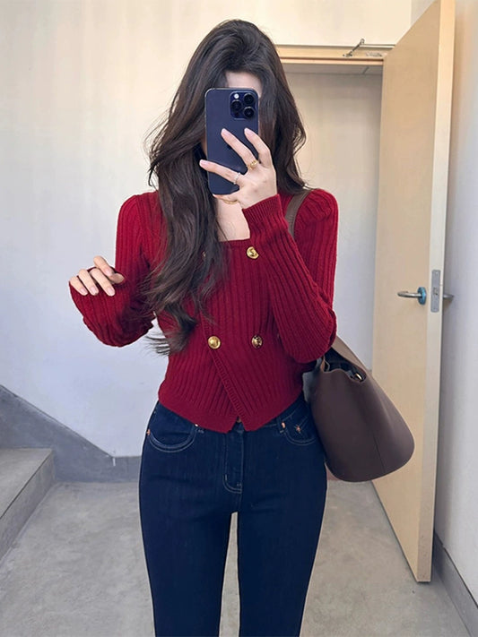 Red Knitted Stylish Niche Short Top Christmas