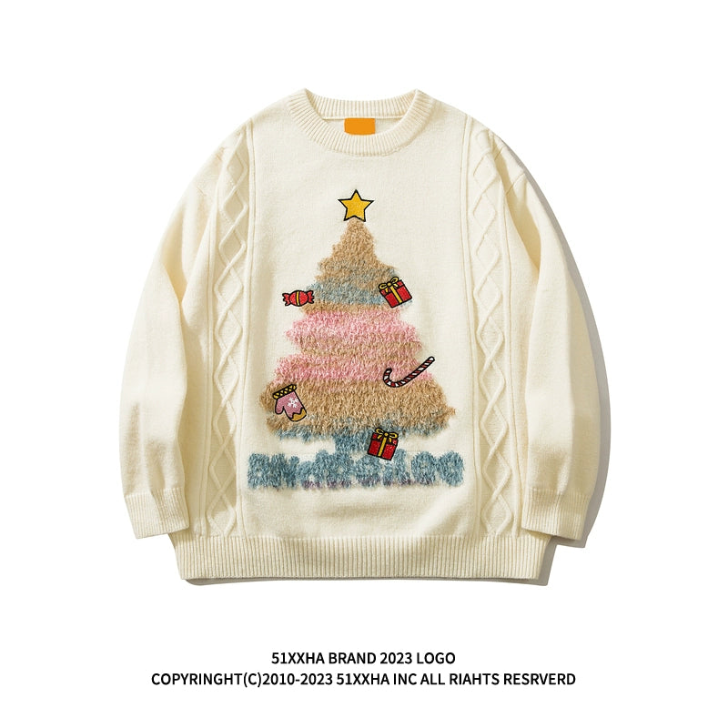 Trendy Fun Christmas Tree round Neck Sweater Sweater