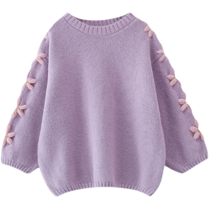 Idle Style Purple Soft Young-Looking Embroidered Niche Sweater