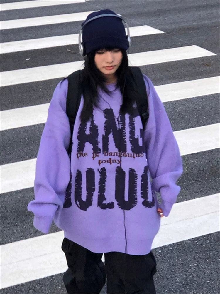 Trendy Spring Diversified Purple Retro Hong Kong Style Sweater