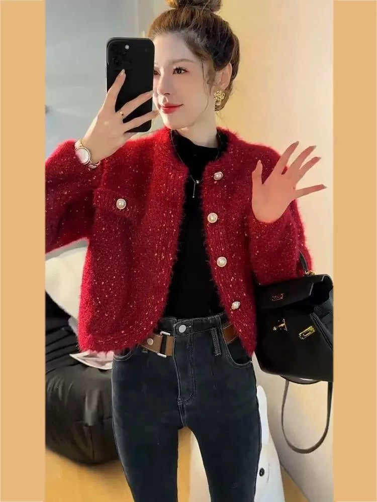 Classic Style Red Sweater Temperament Goddess Style Christmas