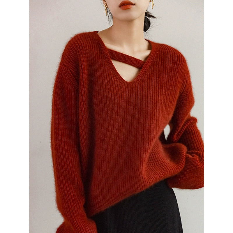 Lazy Soft Glutinous Red Neckline Top