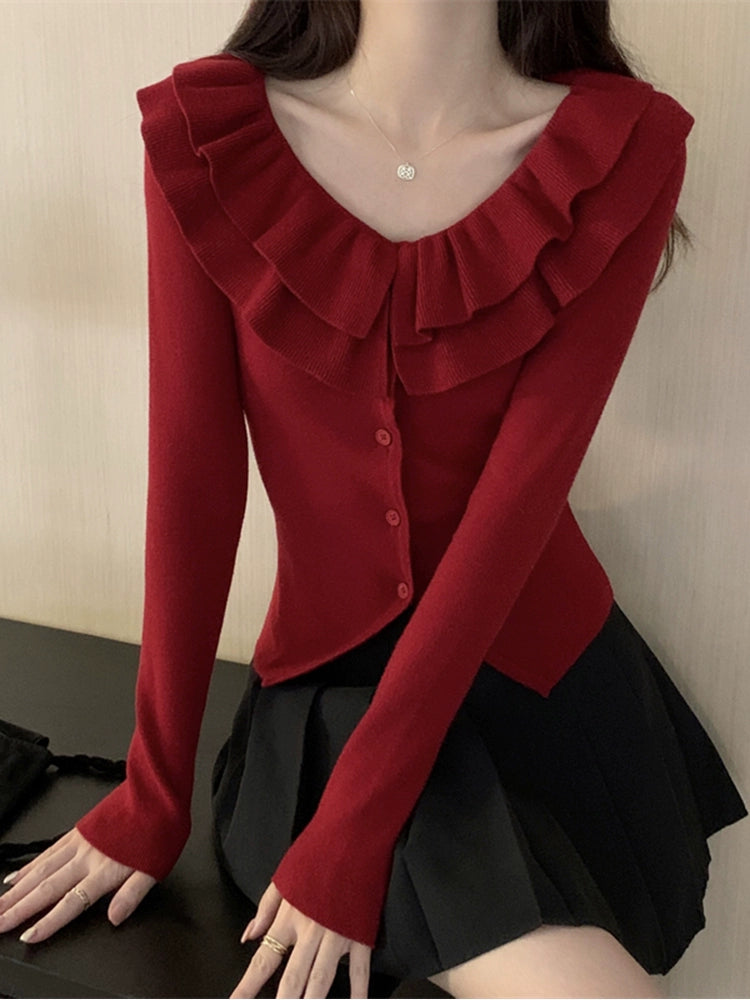 V Neck Knitted Women's Autumn Clothing Inner Red Bottoming Shirt