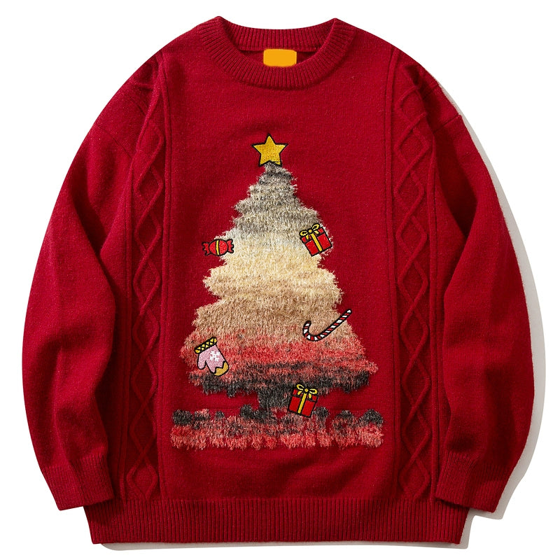 Trendy Fun Christmas Tree round Neck Sweater Sweater