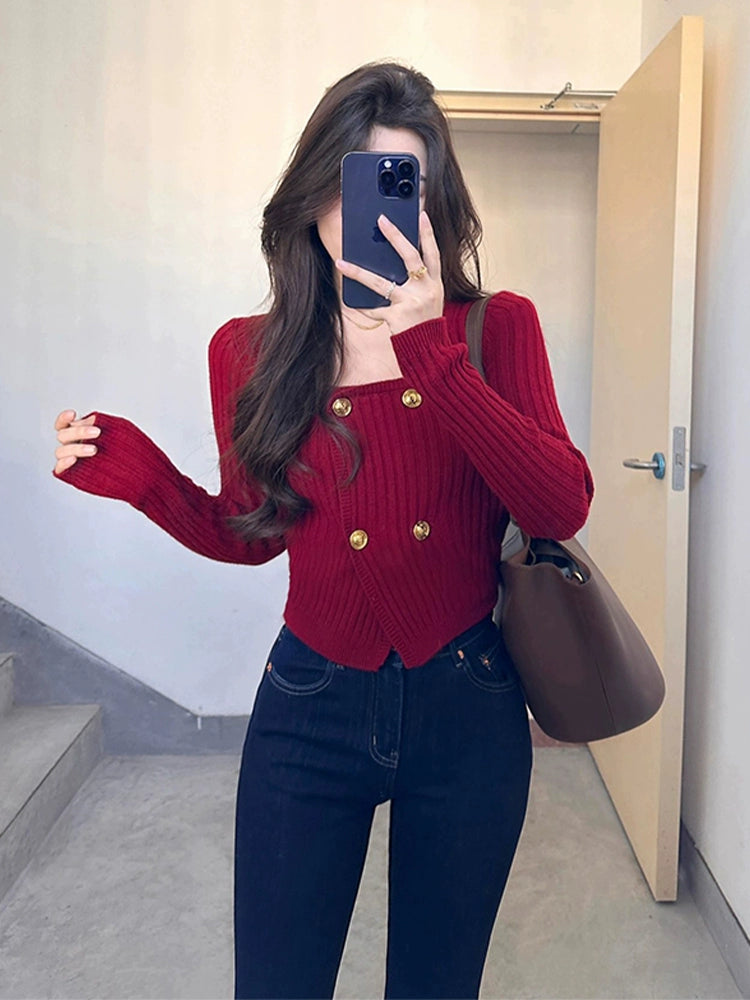 Red Knitted Stylish Niche Short Top Christmas