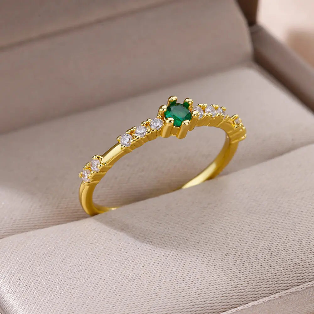 Tiny Green Zircon Round Ring