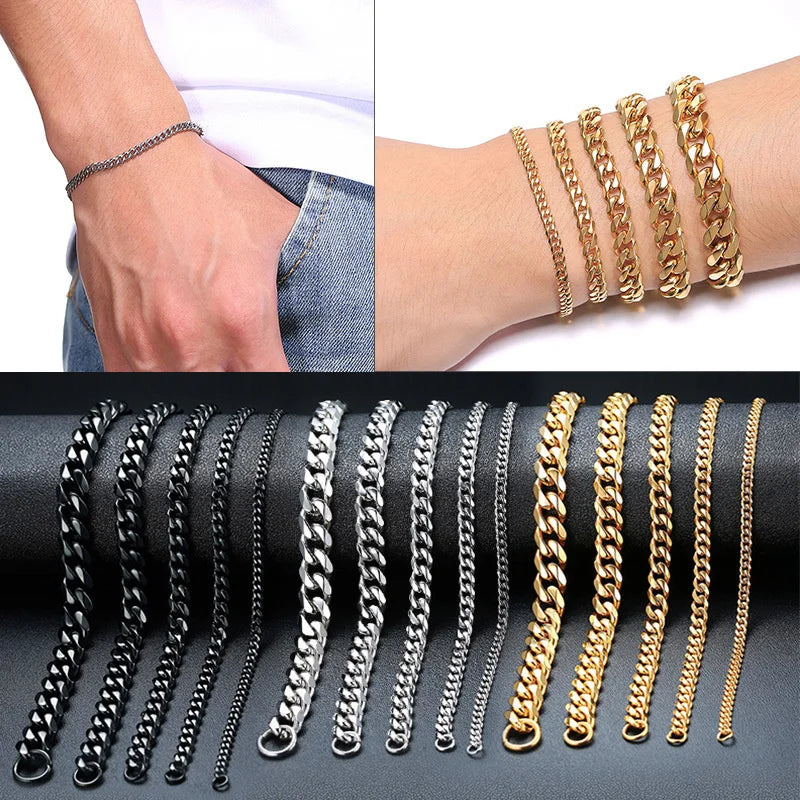 Vnox Stainless Steel Curb Cuban Link Chain Bracelets