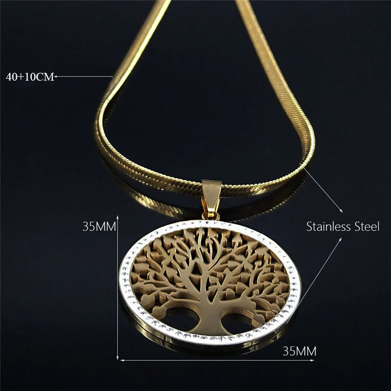 Fashion Tree of Life Stainless Steel Crystal Necklaces Pendants