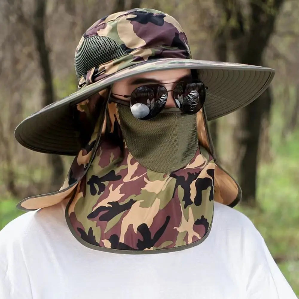 1Pcs Fishing Hat With Mask Summer Sun Protection Wide Brim Women Men Sun Cap Mountaineering Hunting Hiking