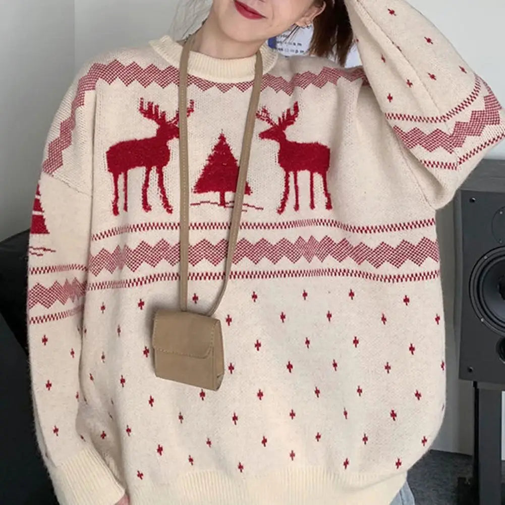 Women's Knitted Elk Print Christmas Sweater