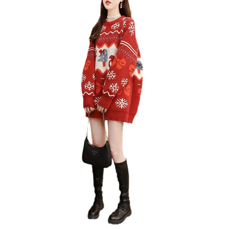 Unisex oversized Christmas Elk Red Sweater