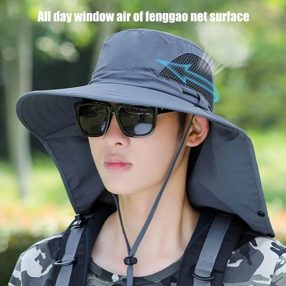 1Pcs Fishing Hat With Mask Summer Sun Protection Wide Brim Women Men Sun Cap Mountaineering Hunting Hiking