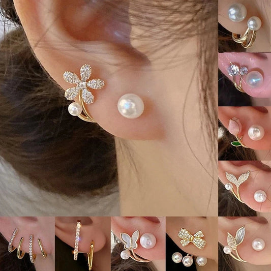 Korean Vintage Pearl Crystal Earrings