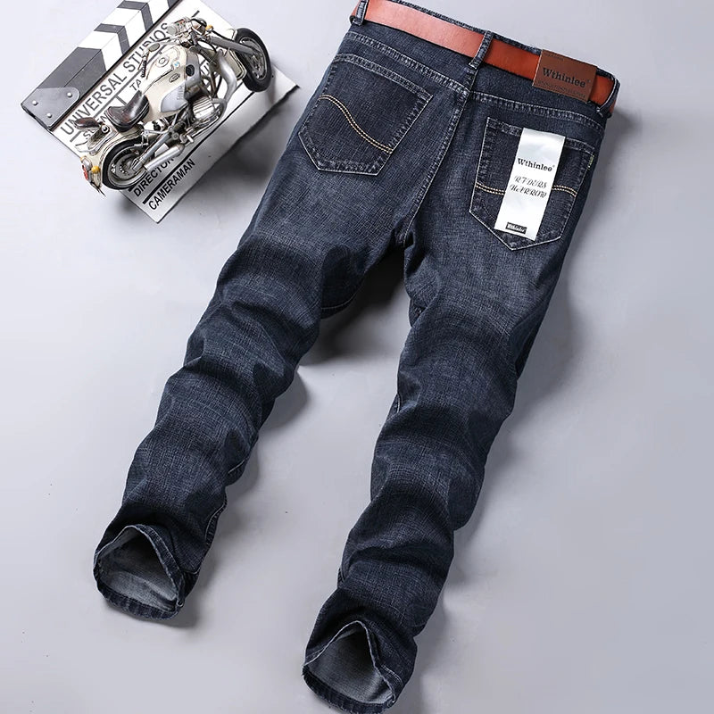 Casual Straight Stretch Classic Denim Trousers Male WTHINLEE Brand Clothing Size 28-40