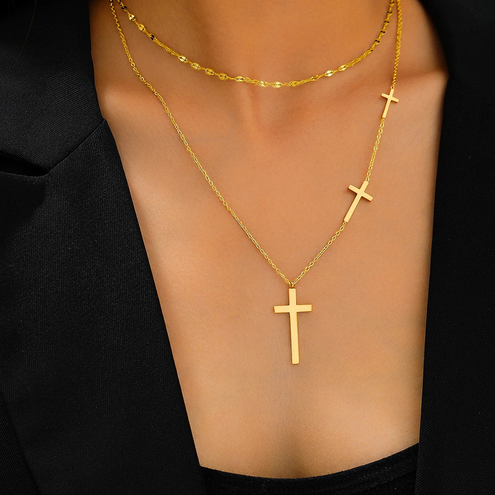 Stainless Steel Cross Pendant Choker