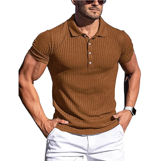 Summer Polo Men Solid Stripe Fitness  Polo Shirts