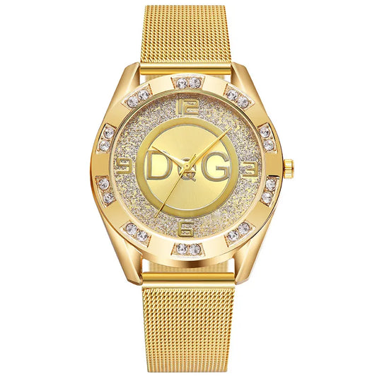 Luxury DQG Stainless Steel Crystal Quartz Female Watch