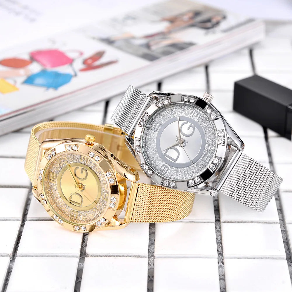 Luxury DQG Stainless Steel Crystal Quartz Female Watch