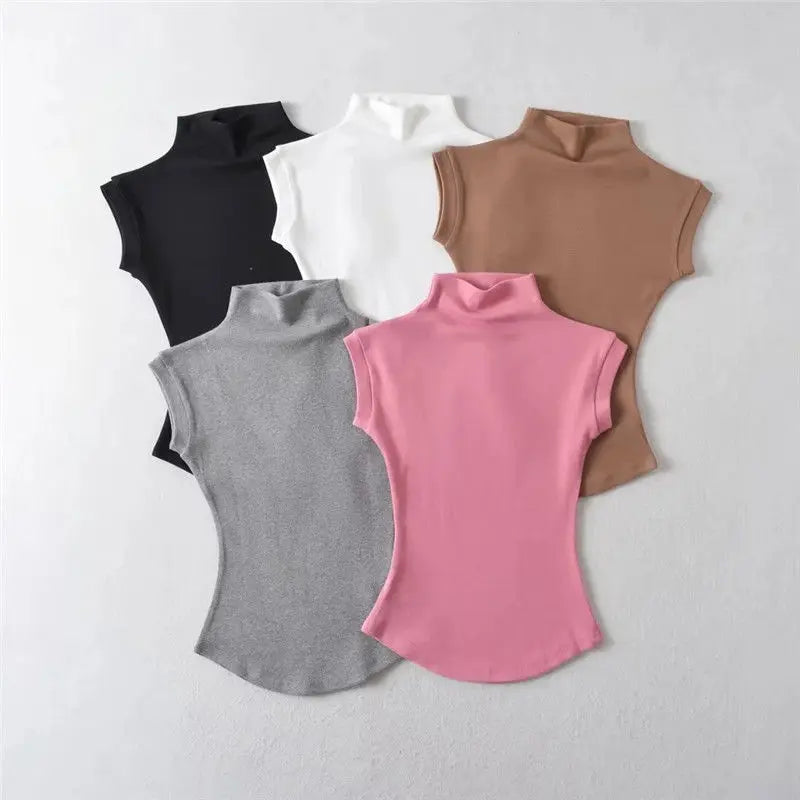 Sexy sleeveless turtleneck tops