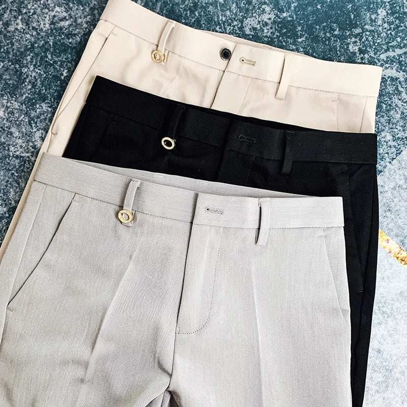 Men British High Waist Straight Pants