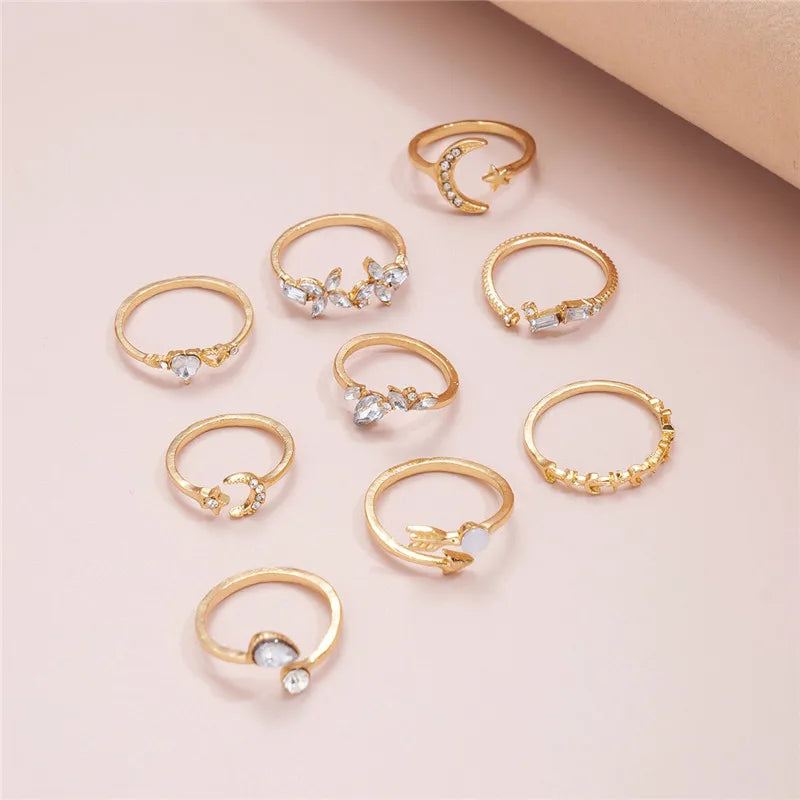 Modyle Boho Gold Color Heart Rings Set