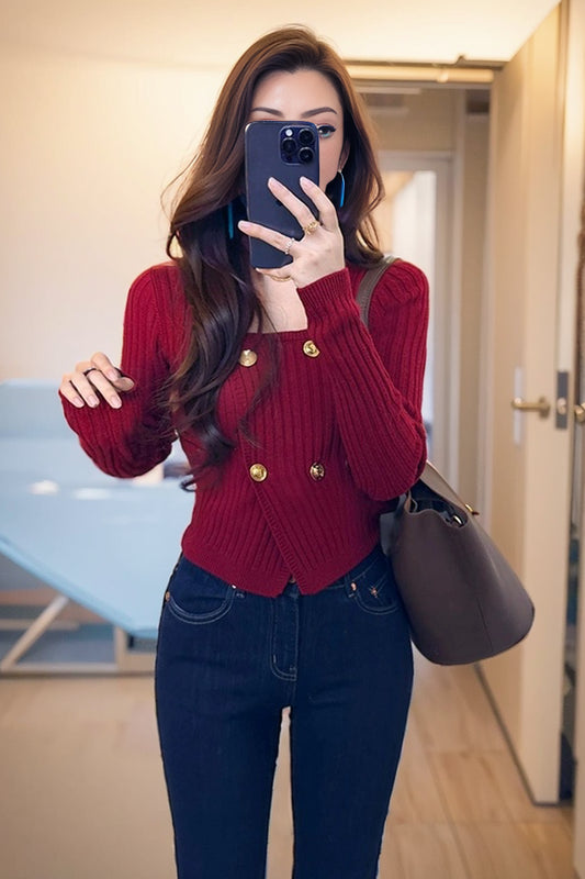 Red Knitted Stylish Niche Short Top Christmas