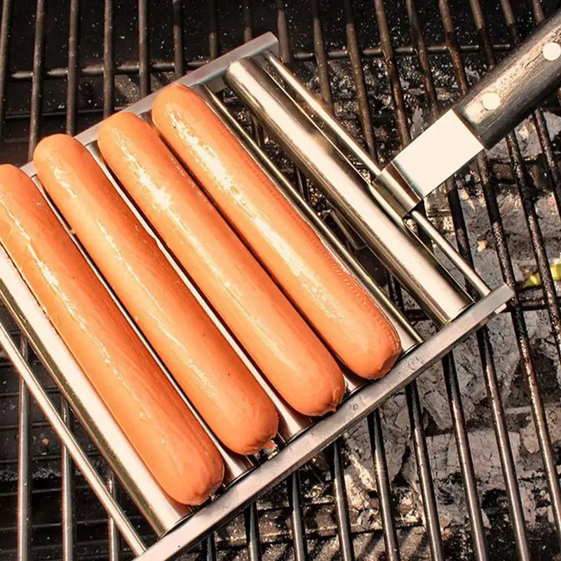 Barbecue Sausage Grilling Rack Roller BBQ Picnic Camping BBQ Hot Dog Grill Pan Home Kitchen Sausage Roller Rack Accessories