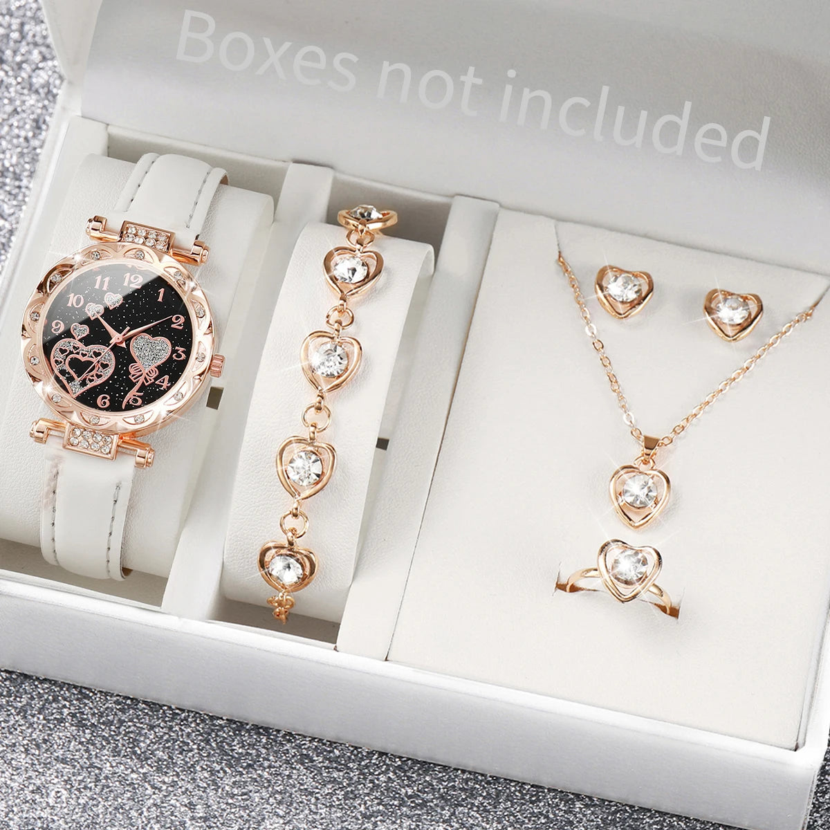 Fashion Rhinestone Heart Women Watch Jewelry Set