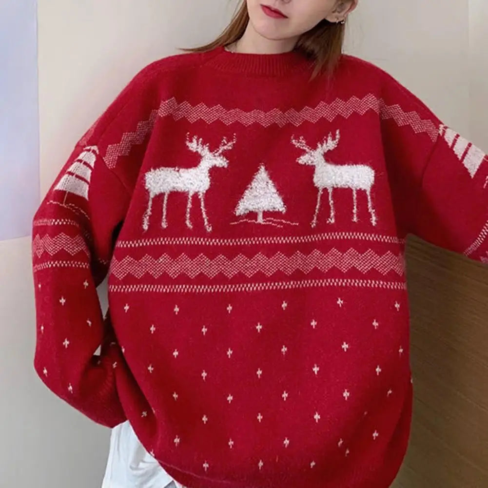 Women's Knitted Elk Print Christmas Sweater