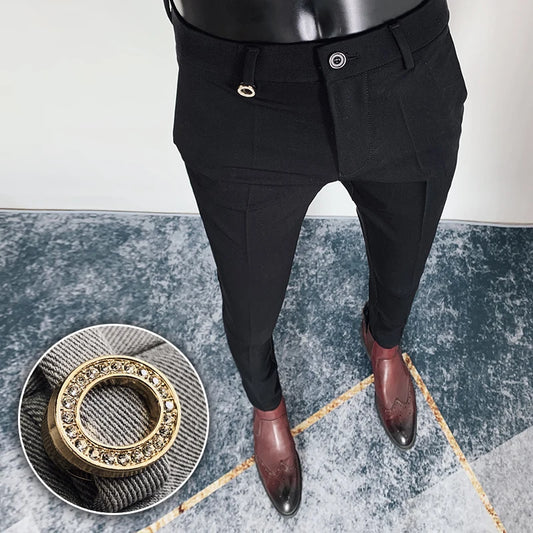 Men British High Waist Straight Pants