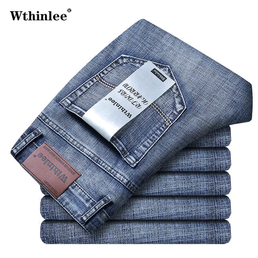 Casual Straight Stretch Classic Denim Trousers Male WTHINLEE Brand Clothing Size 28-40