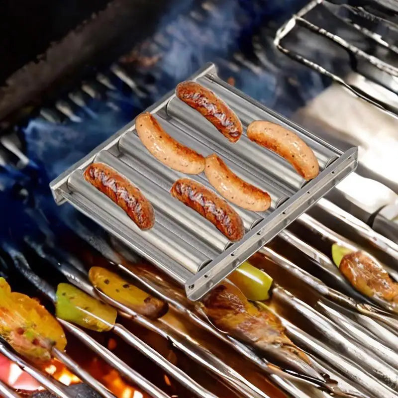 Barbecue Sausage Grilling Rack Roller BBQ Picnic Camping BBQ Hot Dog Grill Pan Home Kitchen Sausage Roller Rack Accessories