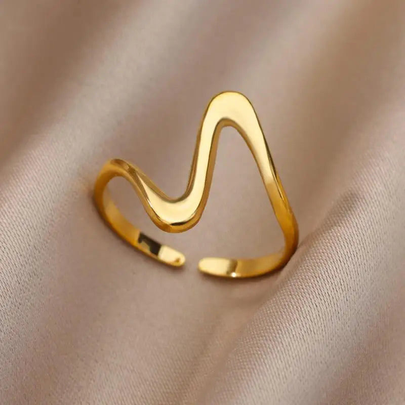 Stainless Steel Rings Gold Color Hollow Out Geometric Open Ring for Female