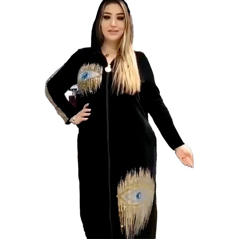 African Women Long Sleeve V-neck Polyester Sequined Long Robes