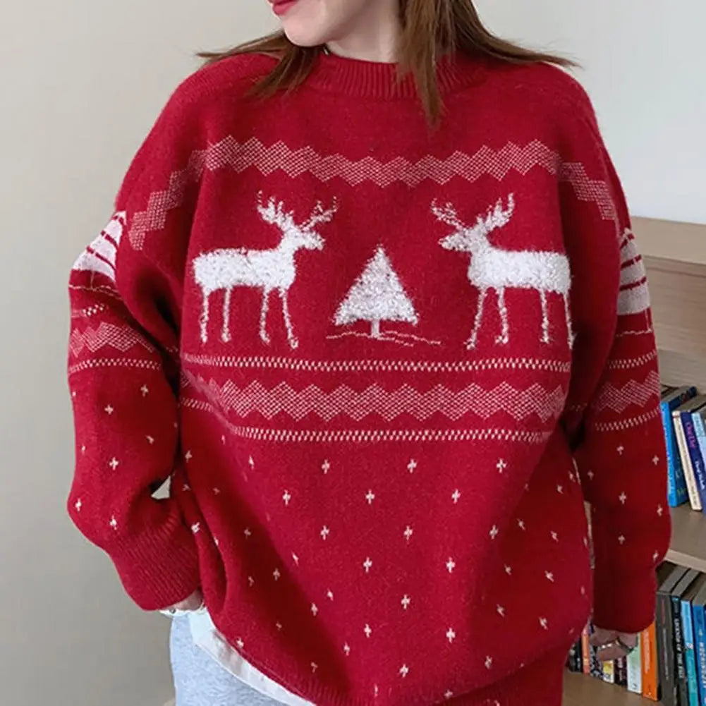 Women's Knitted Elk Print Christmas Sweater