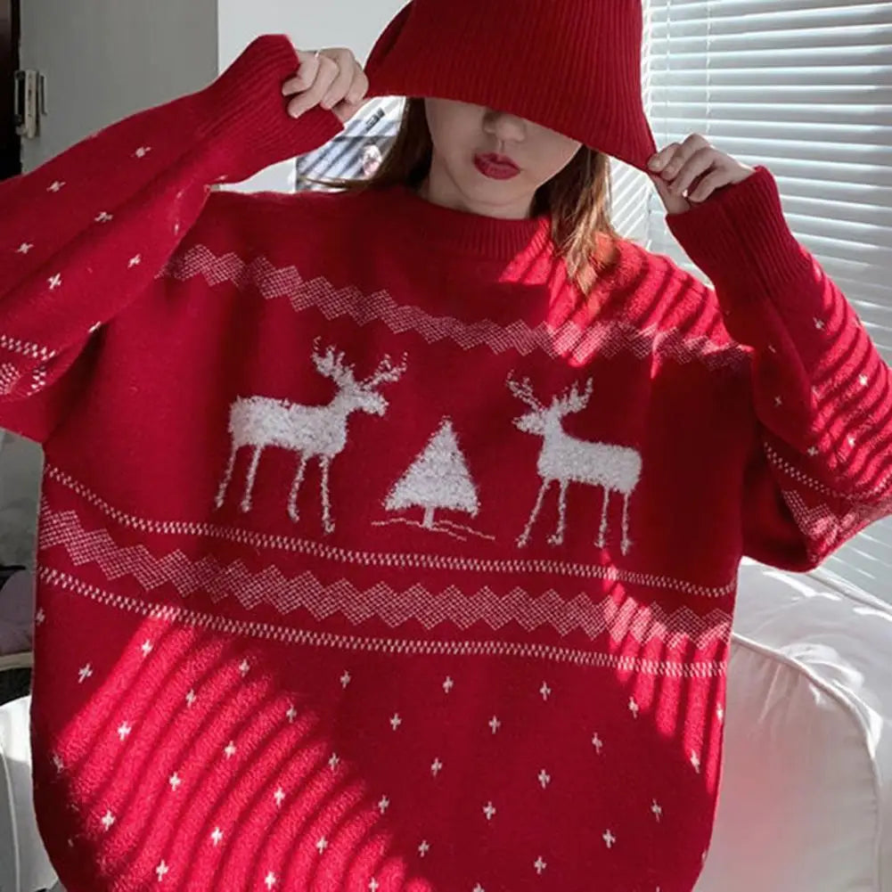 Women's Knitted Elk Print Christmas Sweater