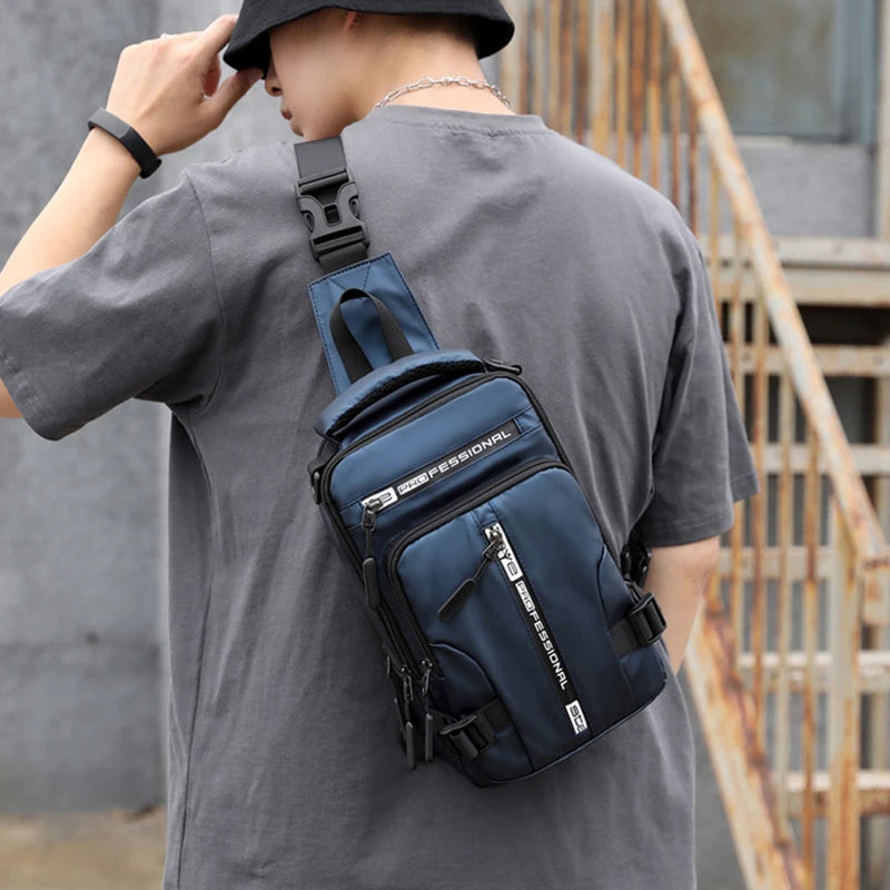 Men Nylon Backpack Rucksack Cross body Shoulder Bag with USB Charging Port Travel Male Knapsack Daypack Messenger Chest Bags New